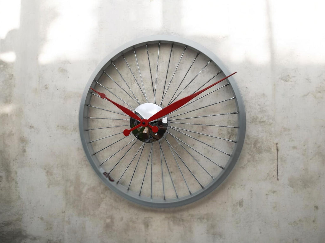 Discounted - Handmade 42cm Bike Wheel Wall Clock – Bicycle Rim Clock with Rustic Patina