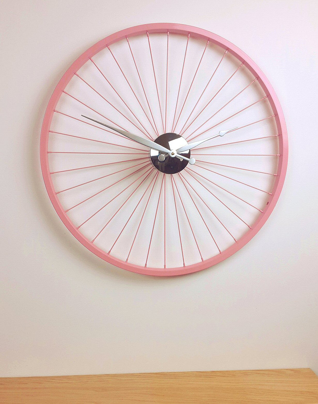Pastel Pink Bike wheel clock 57cm