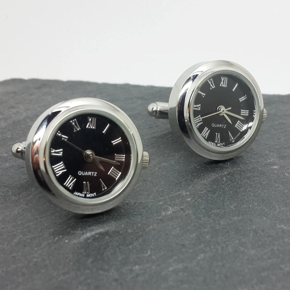 Clockwork Cufflinks With working Roman numeral clock face – Vyconic
