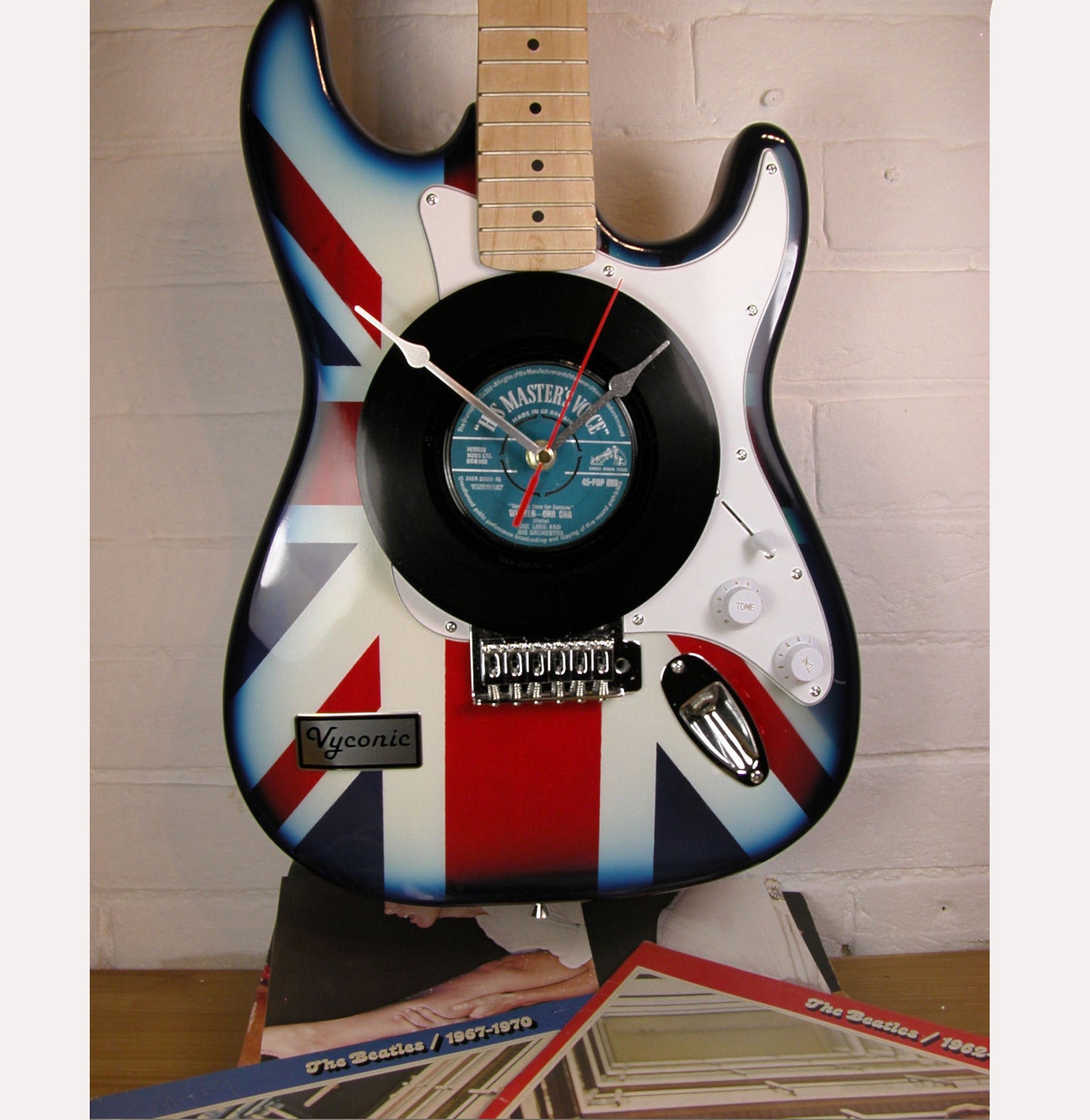 Union Jack Upcycled Guitar clock with Personalised record